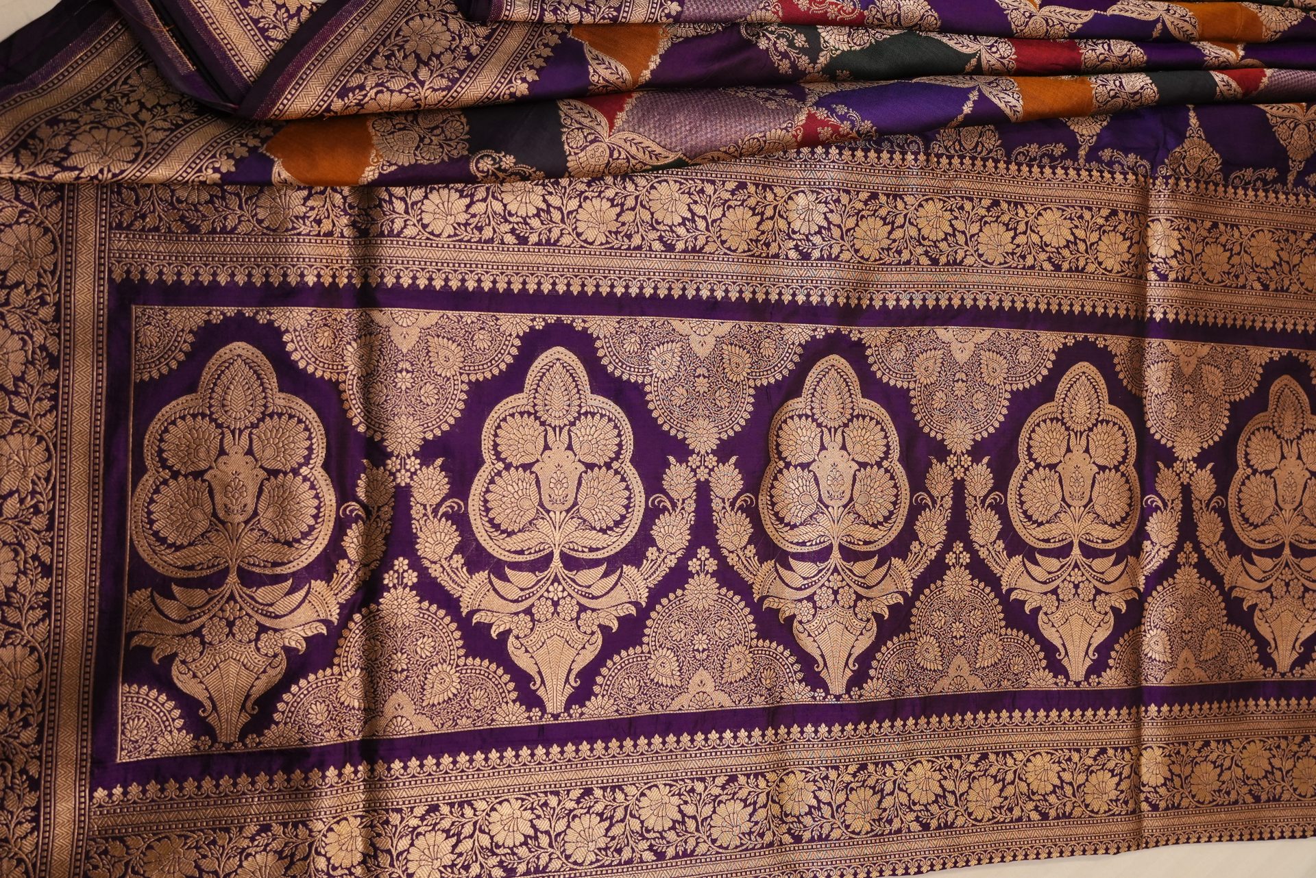 Multicolour Rangkat Katan Saree with Dense Vine Pallu