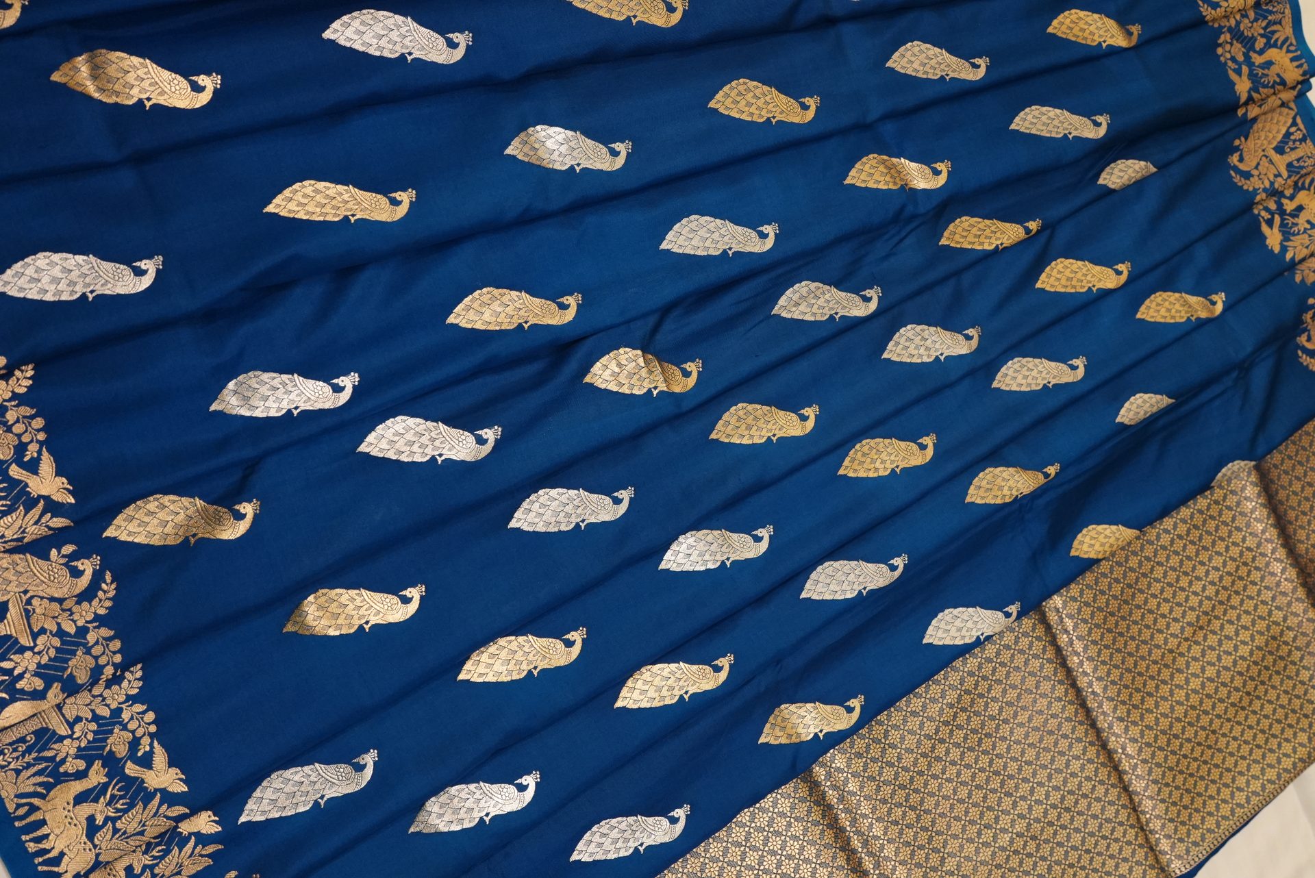 German Colour Pure Katan by Georgette Peacock Kadwa Saree