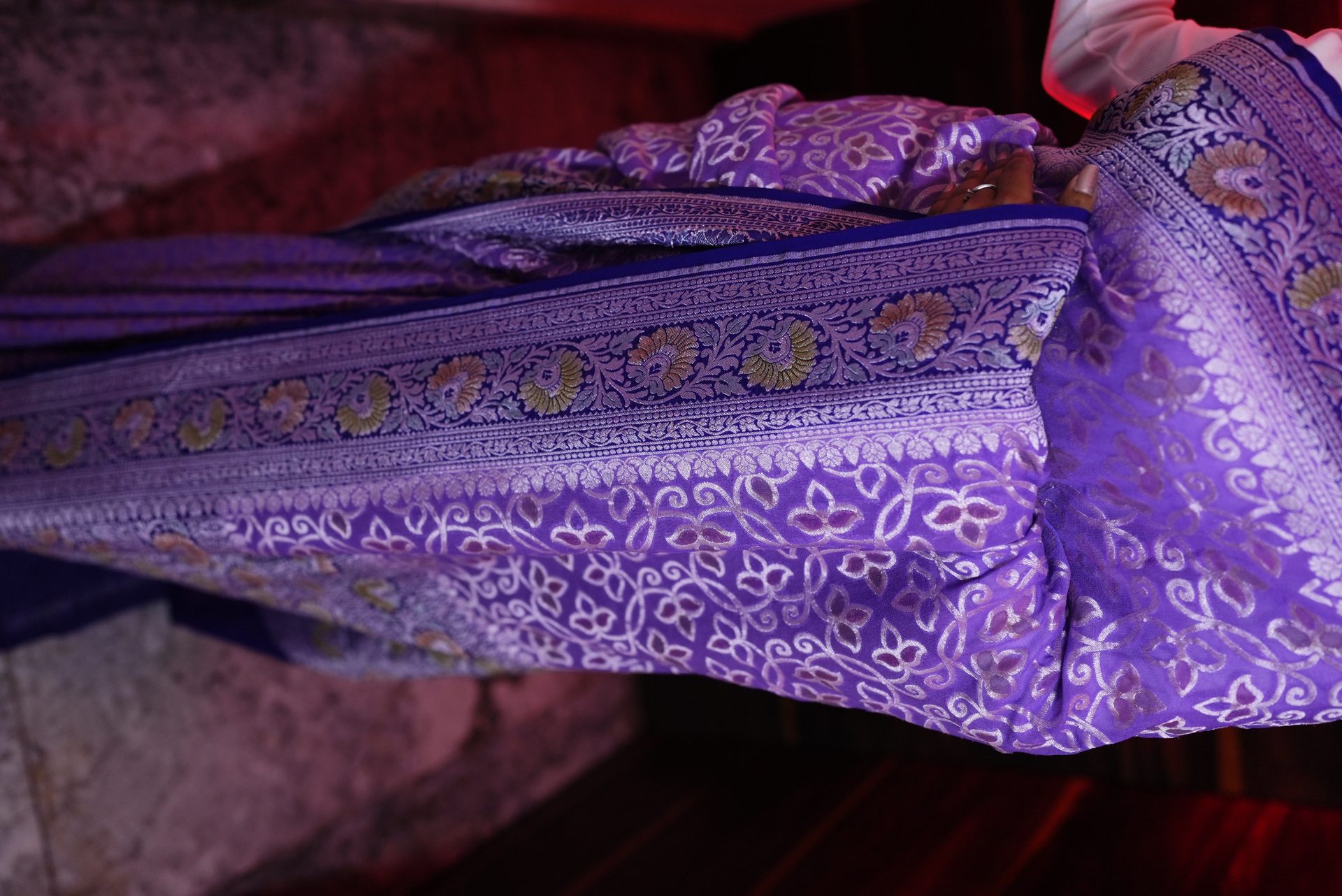 Royal Blue Pure Khaddi Chiffon Banarasi Saree